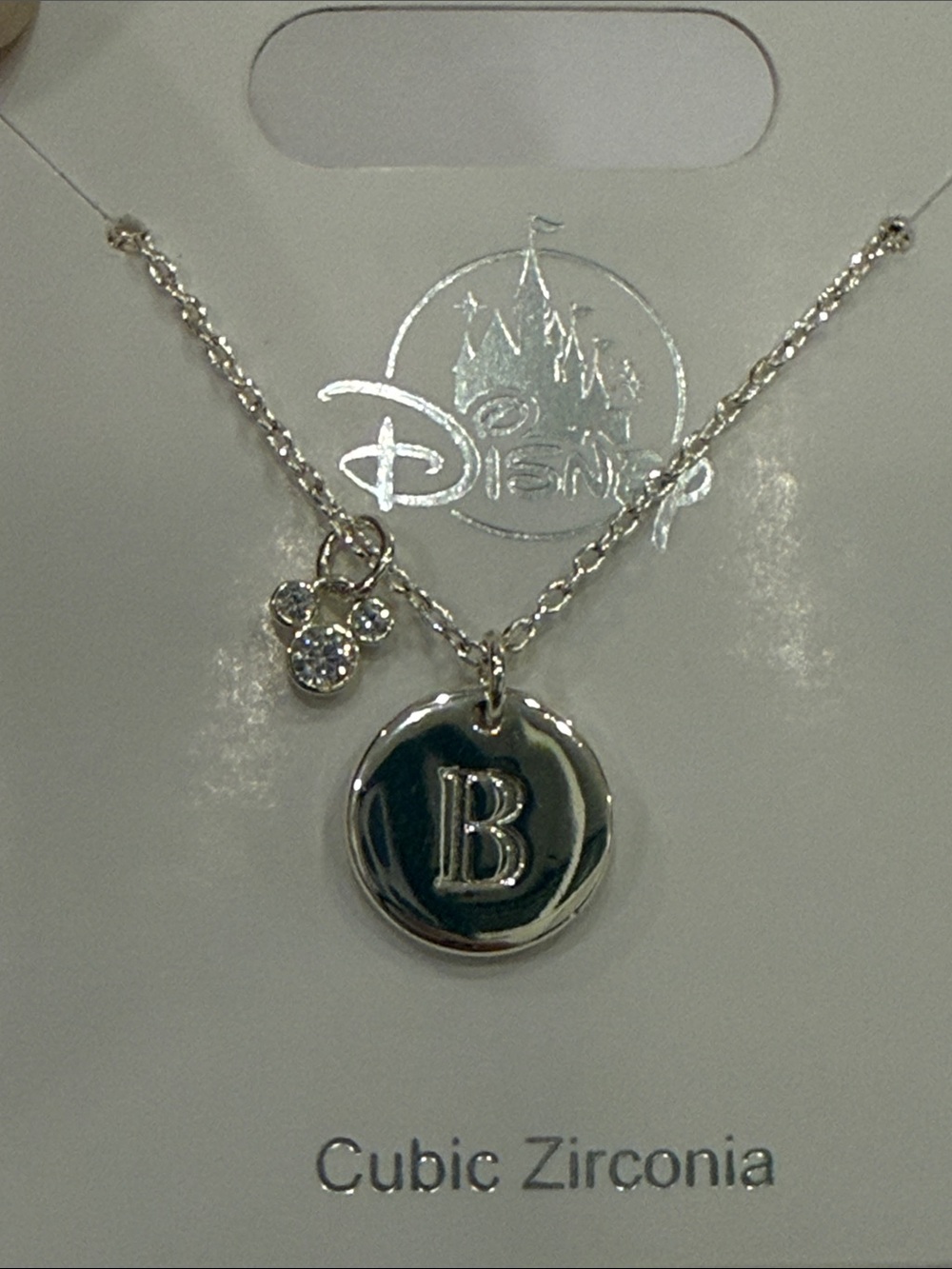 Disney Silver Tone 'B' Initial Necklace with Crystal Mickey Accent